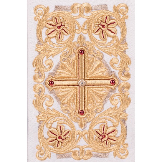 بدلة قداس ابيض - صليب ذهبي احتفالي