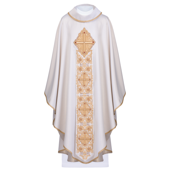 بدلة قداس ابيض - صليب ذهبي احتفالي