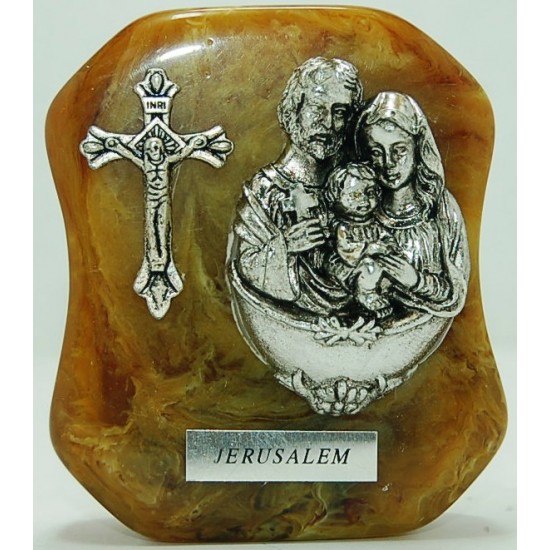 مجسم على رخام (العائلة المقدسة وصليب) - لون زيتي