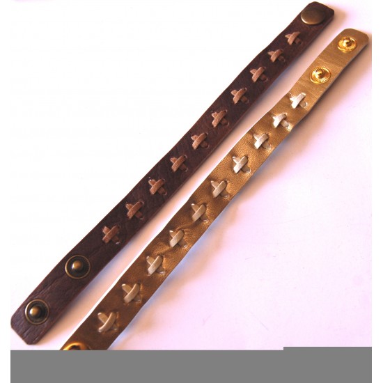 اسوارة مسبحة جلد  لون ذهبي مع 10 صلبان تخييط