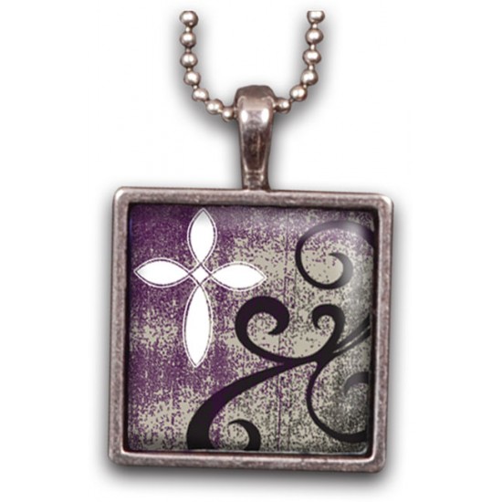 قلادة من كريستال ورزين وإطار نحاسي ابيض Swirl Cross