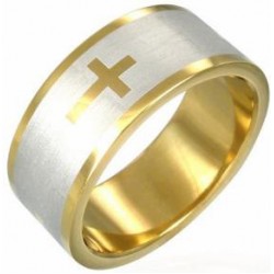 خاتم فضي وذهبي سميك (حجم 4)