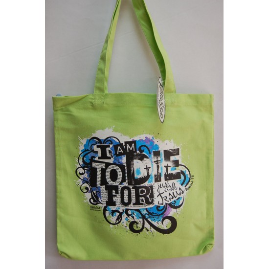 حقيبة بناتي من قماش مع آيات إنجيلية بالإنجليزي (لون فسفوري-I am to die for...)