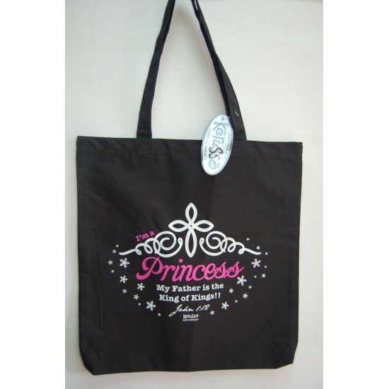 حقيبة بناتي من قماش مع آيات إنجيلية بالإنجليزي (لون أسود Princess)