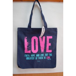 حقيبة بناتي من قماش مع آيات إنجيلية بالإنجليزي (لون كحلي love)
